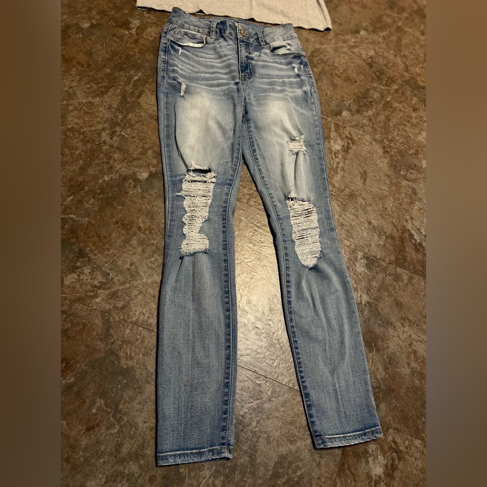 “REWASH” - Classic Blue Distressed Women Jeans
